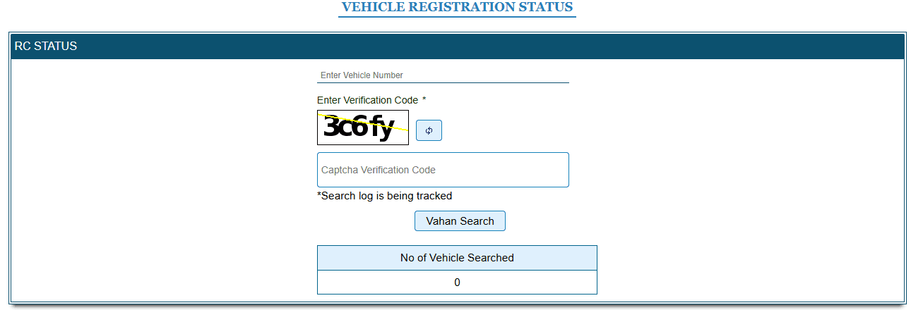 Entering Vehicle Registration Number on Vahan Portal