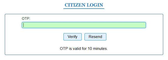 VAHAN Citizen Portal OTP Verification Modal Screen