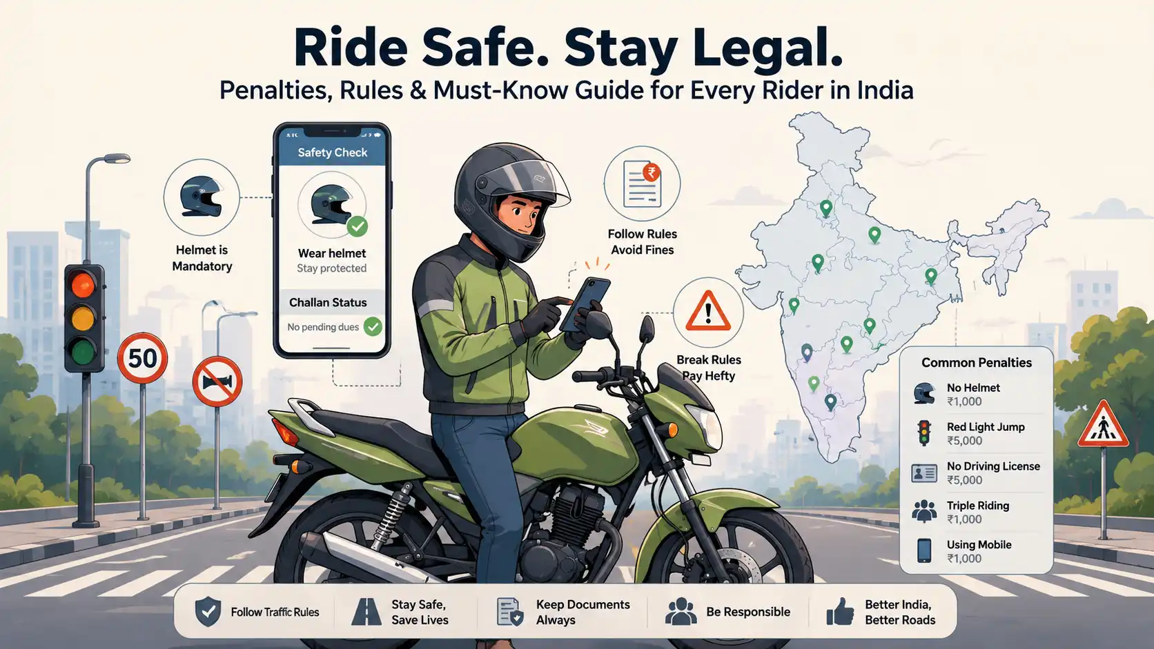 Helmet Fine in India 2026: Rules, Penalties, Pillion Helmet Requirement & State-Wise Details